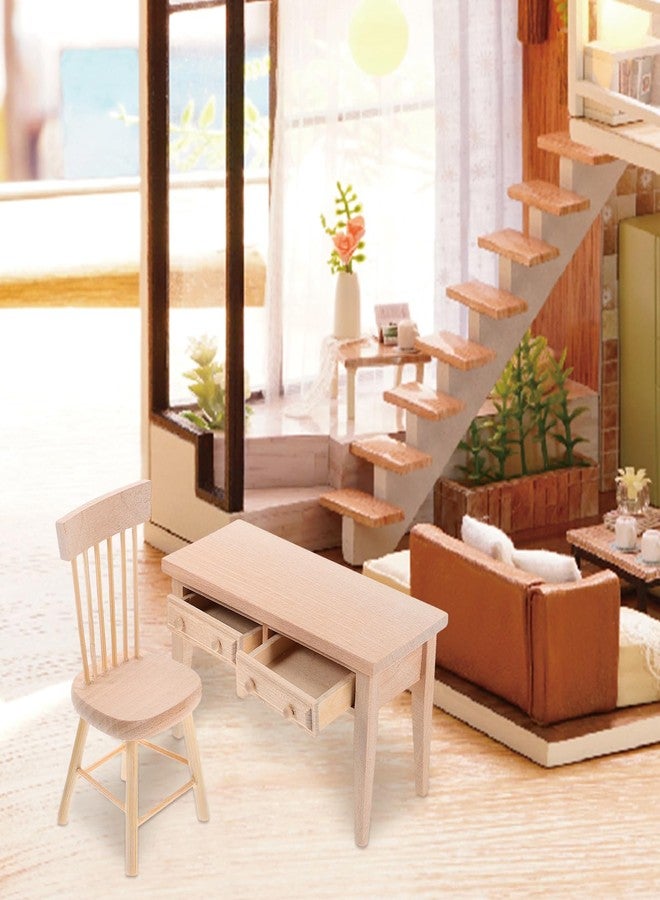 JOINPAYA Wooden Dollhouse Furniture: Dolls Table & Chair Furniture Set Living Room Miniature Desk Chair for Mini House Accessories - Image 3
